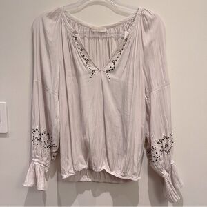 Ramy Brook New York Off White Embellished Ruffle Sleeve Blouse Size M